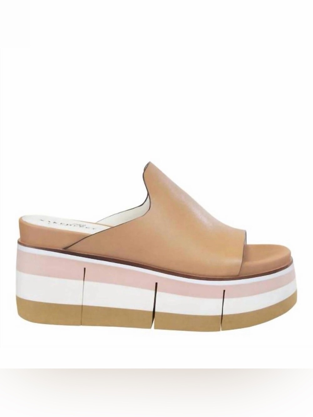 Naked Feet Tan Slide Platform with Pink and White Stripe Sole